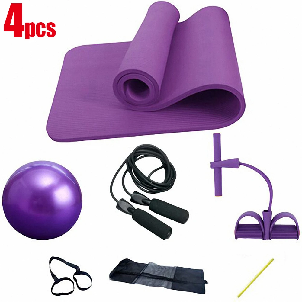 

4 Piece Pilates Kit 10mm Thick NBR 25cm Pilate Ball Jump Rope Yoga Mat Set Home Training Exercise Equipment