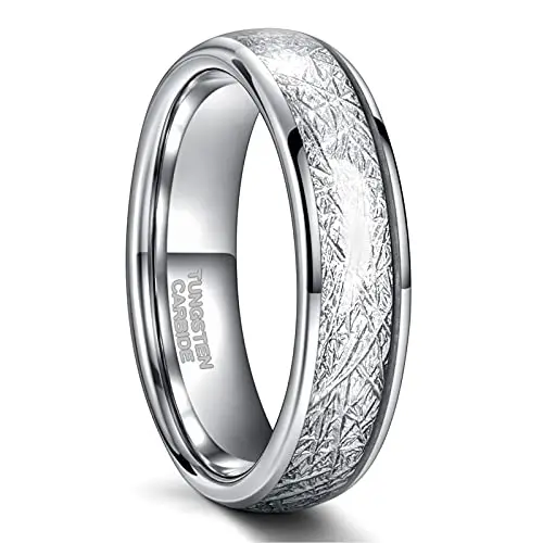 OAHLAN 4/6/8mm Fadeless Tungsten Carbide Rings Men Women Dome Polished Meteorite Inlay Ring Wedding Bands Fashion Jewelry