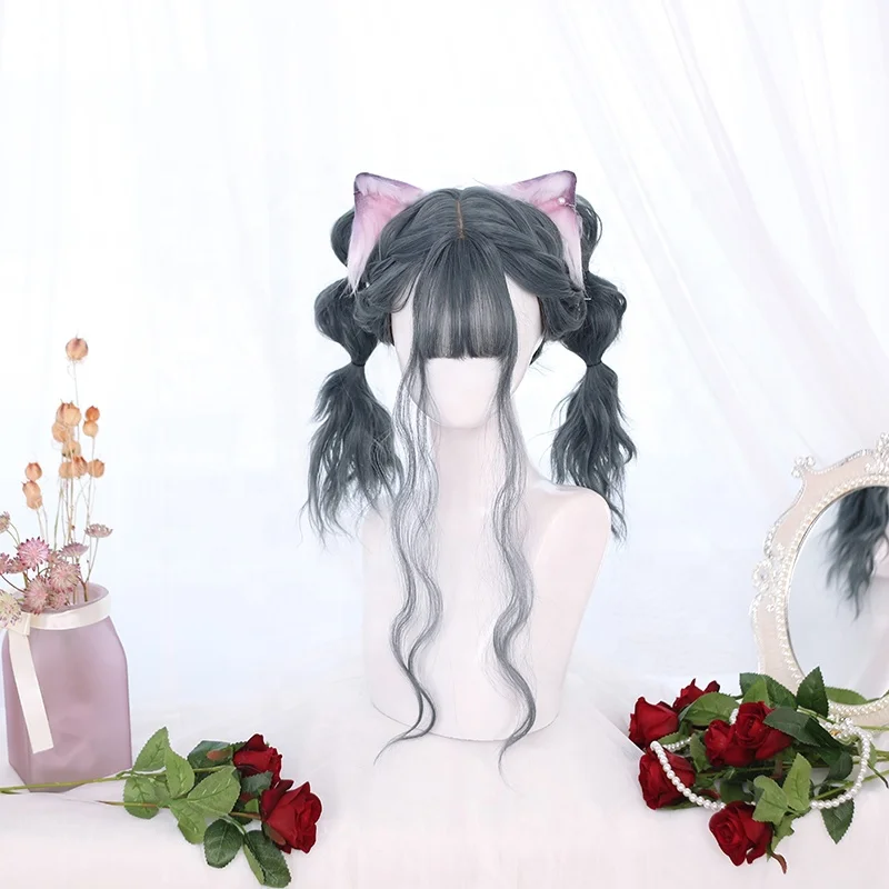 

Wholesale Heat Resistant Wig Cosplay 60cm Long Body Wave Blue Mixed Anime Peluca Synthetic Halloween Princess Lolita Wig