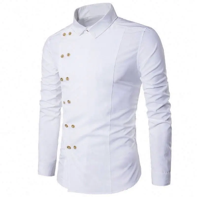 Fashion Men's Casual Shirts European Double Breasted Long Sleeve Dress Shirts