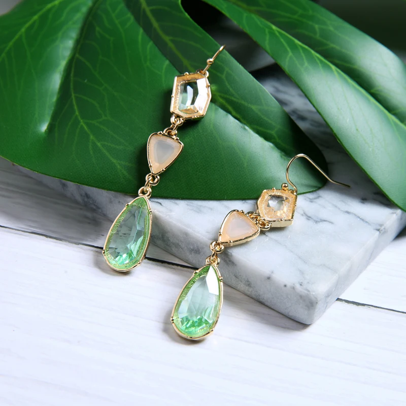 

ed00319 Fresh Simple Gemstone Crystal Water Drop Earrings Indian Jewellery Manufacturers Women 2021, As pictures