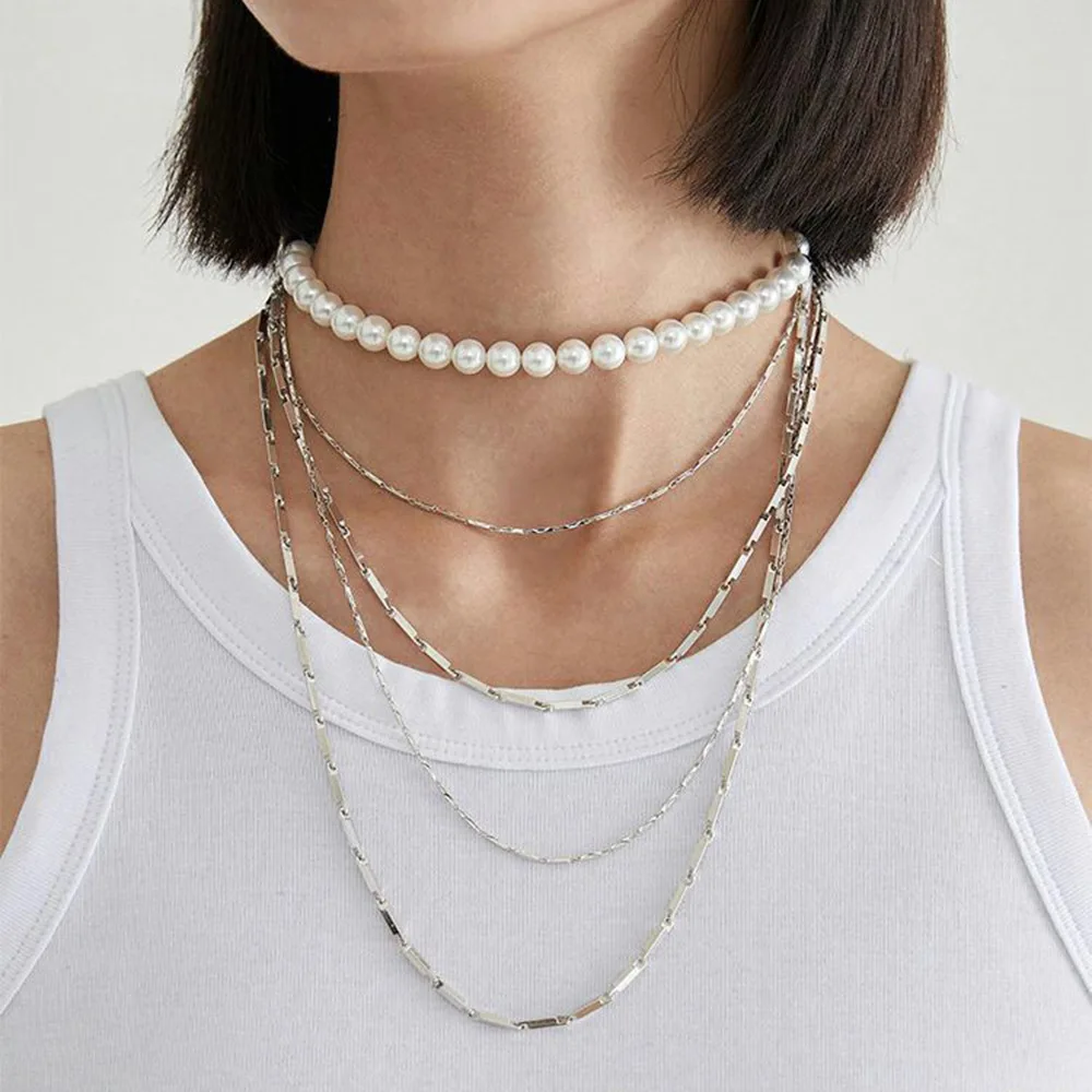

Body Jewelry Chain Pearl Necklace Niche Design Sense Cold Wind Temperament Simple Clavicle Charms For Jewelry Making, Sliver color