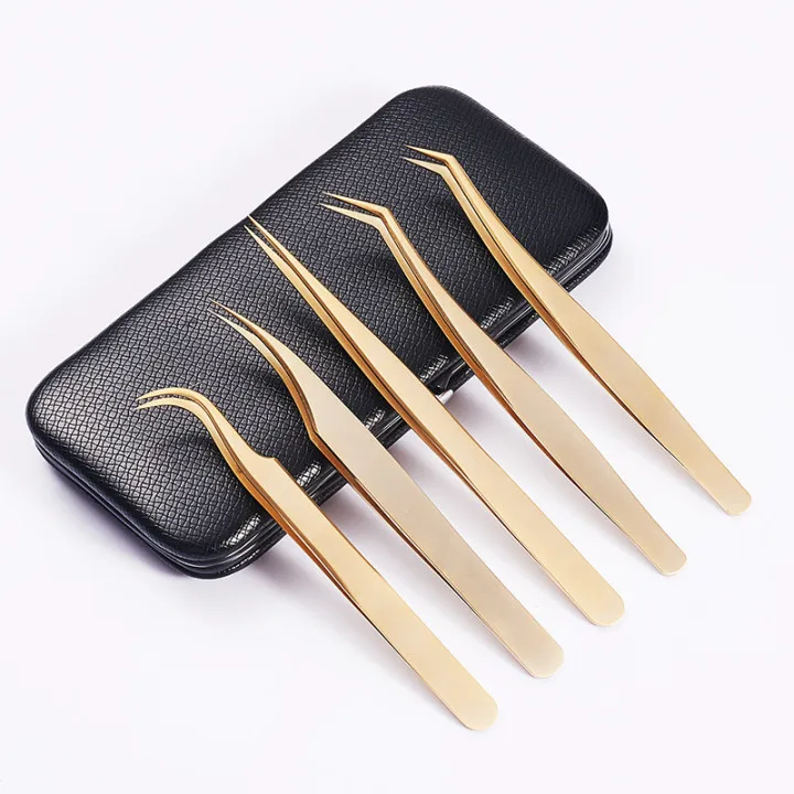 

Stainless steel matte gold hybrid professional tweezers for eyelash extension custom private label