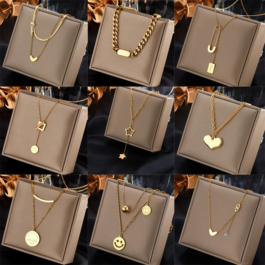

Waterproof Jewelry Non Tarnish Free 18K Stainless Steel Snake Chain collar gold-plated love Heart Pendant Jewelry Women Necklace