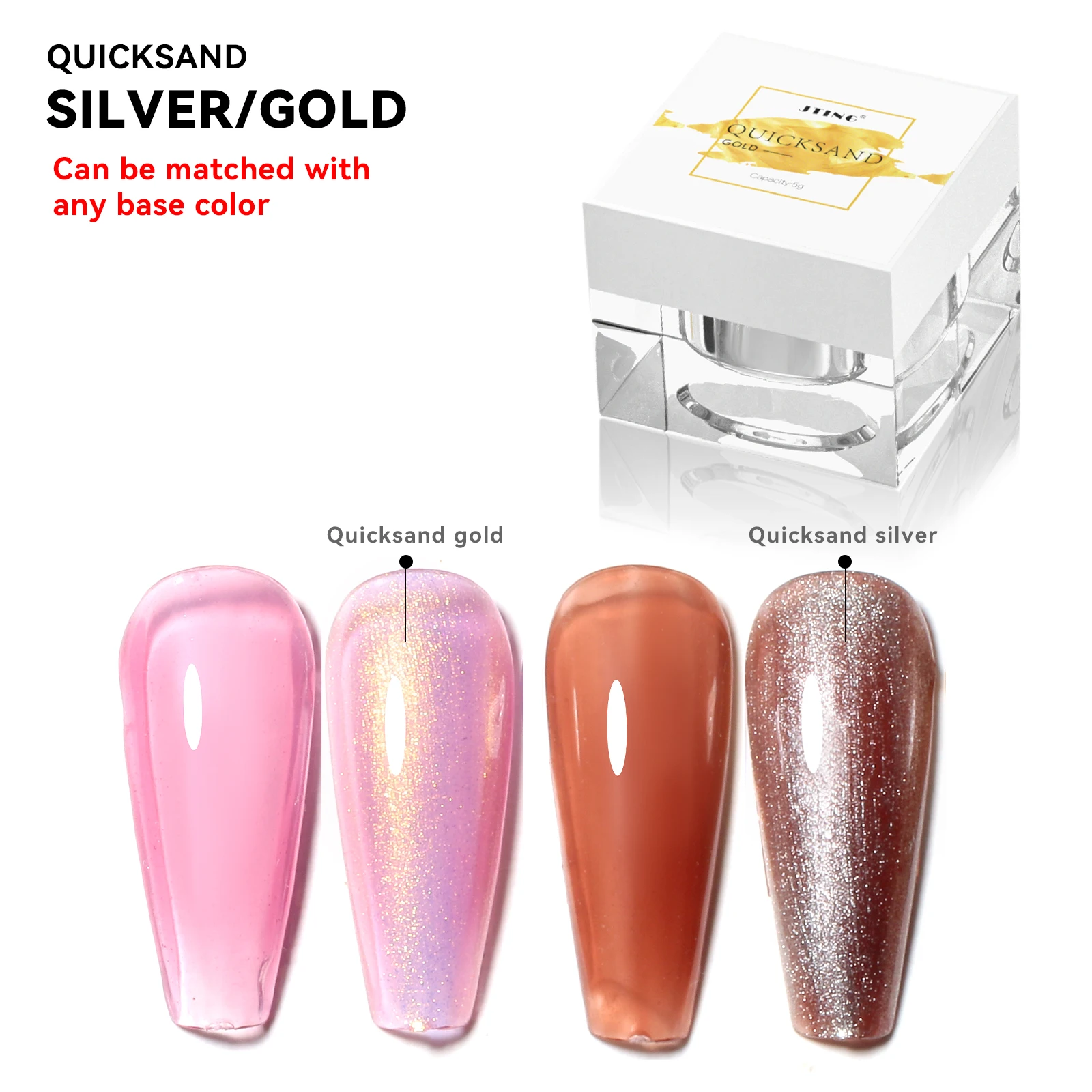 

JTING high pigment super shiny quicksand sliver and gold nail art gel polish 2colors can be matched with any base color oem
