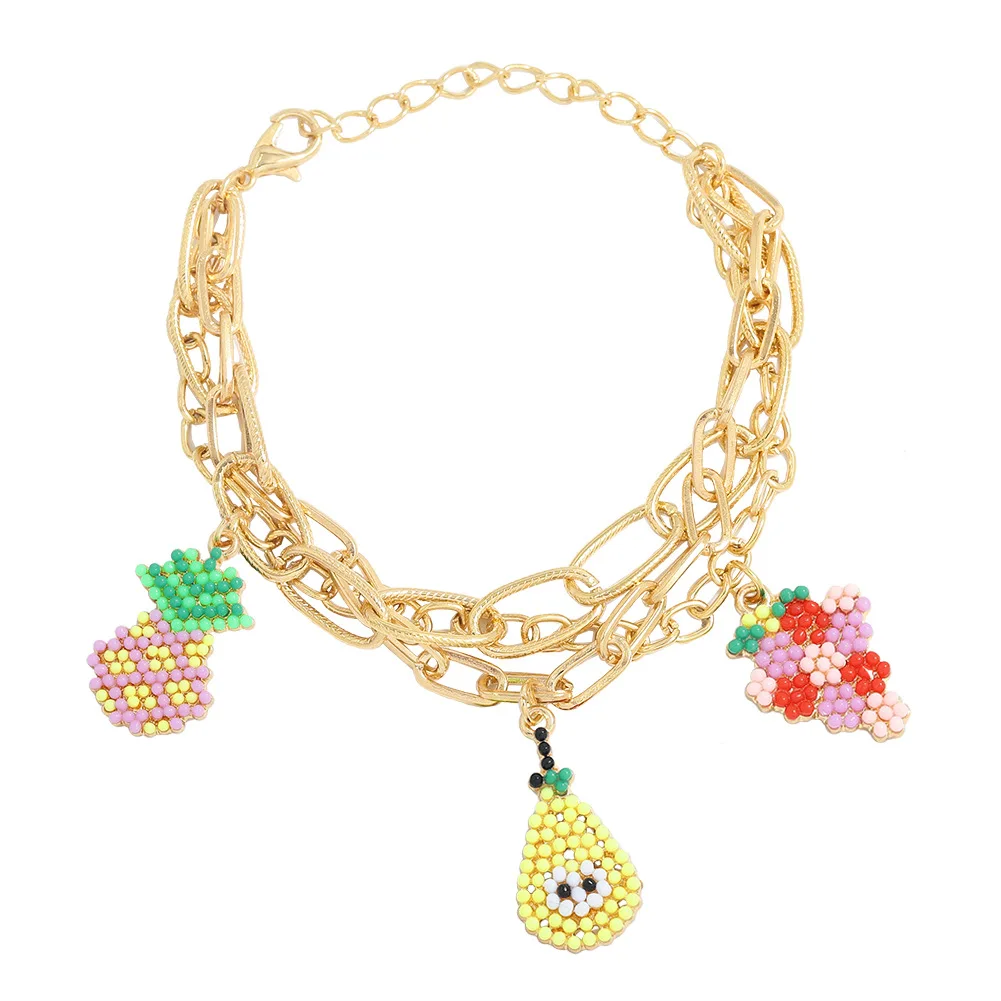 

2021 New Cute Handmade Inlaid Rice Bead Bracelet Fashion Girl Jewelry Creative Fruit Pendant Bracelet Wholesale