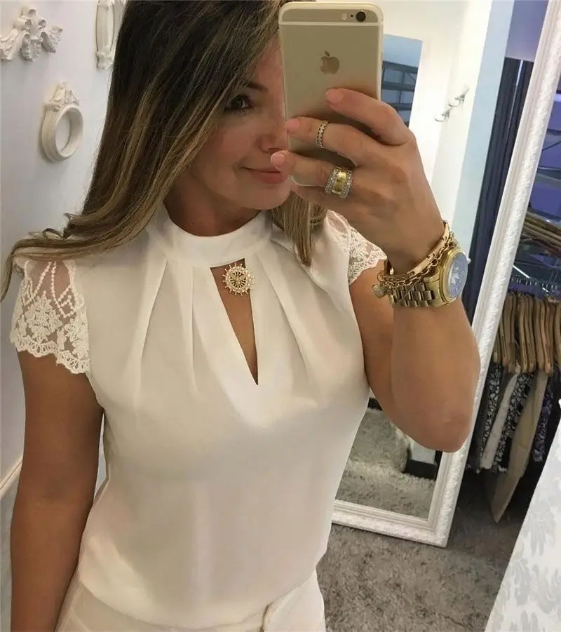 

Plus Size Women Summer Fashion Deep V-neck Short Sleeve Chiffon Blouse Casual Style Women Pure Color Loose T-shirt Tops