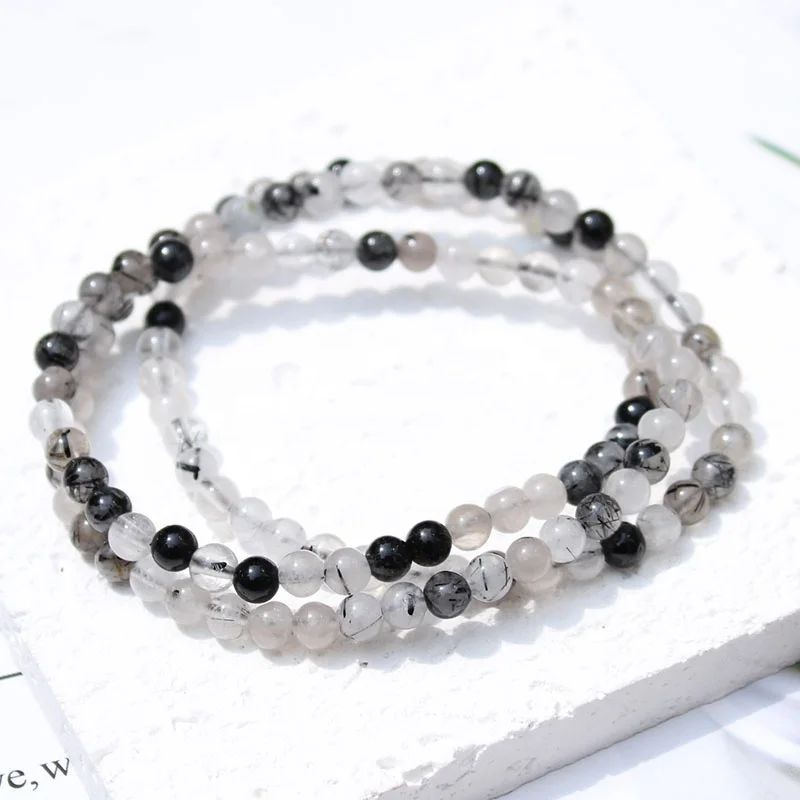 

Natural Stone Tourmalinated Quartz Gemstone Black Hair Crystal Bracelet