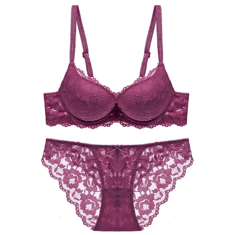 

1971 Wholesale Women Padded Underwire Gathering Bra and Panties Set Plus Size Push Up Sexy Lace Bra Sets, 7 colors