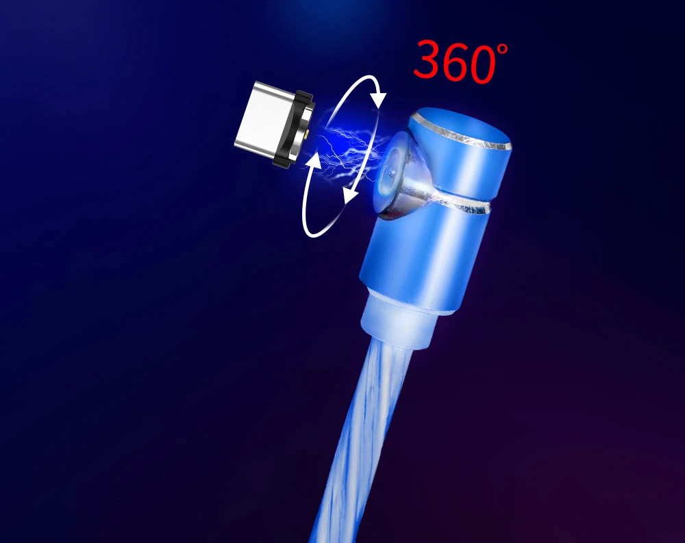 

Free Shipping 3 in 1 Phone Charger Cable with Flowing LED Light 90 Degree L Type Magnetic Charging Cable
