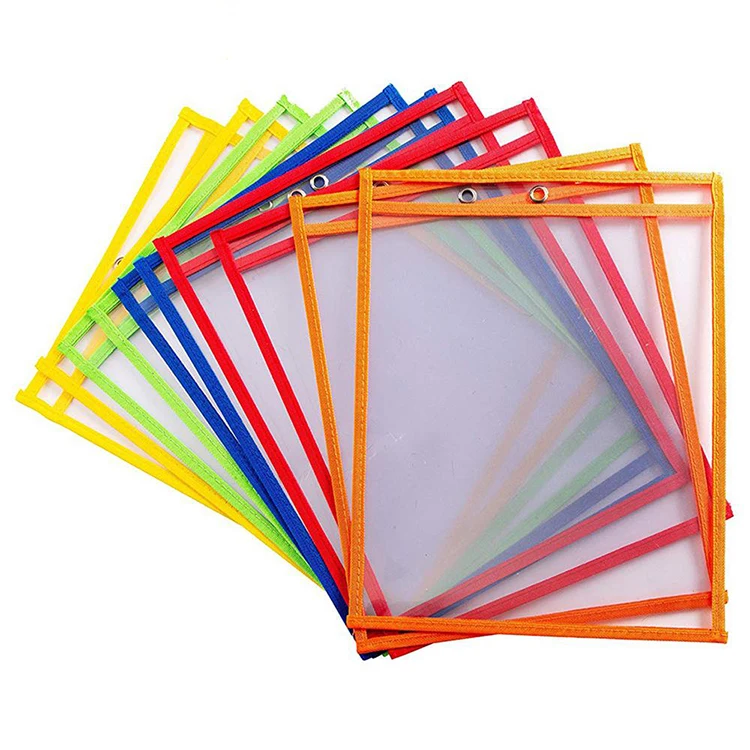 
School Colorful Children Writing Drawing Clear PVC Reusable Dry Erase Pockets  (62426270974)