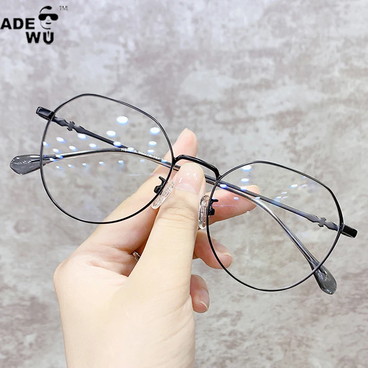 

ADE WU PLS8875 Metal Blue Light Block Glasses Oversized Fashion Eyeglasses Optical Glasses Frame, Picture shows