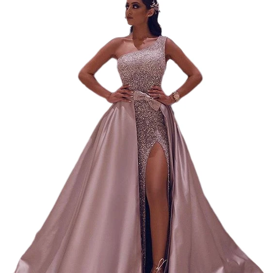 

European and American women clothing Amazon one shoulder mopping dresses evening dress, Pink,black