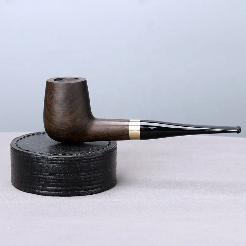 

MUXIANG Ebony Wood Tobacco Pipe Straight Acrylic Stem Smoking Pipe With 9mm Carbon Filters, As picture