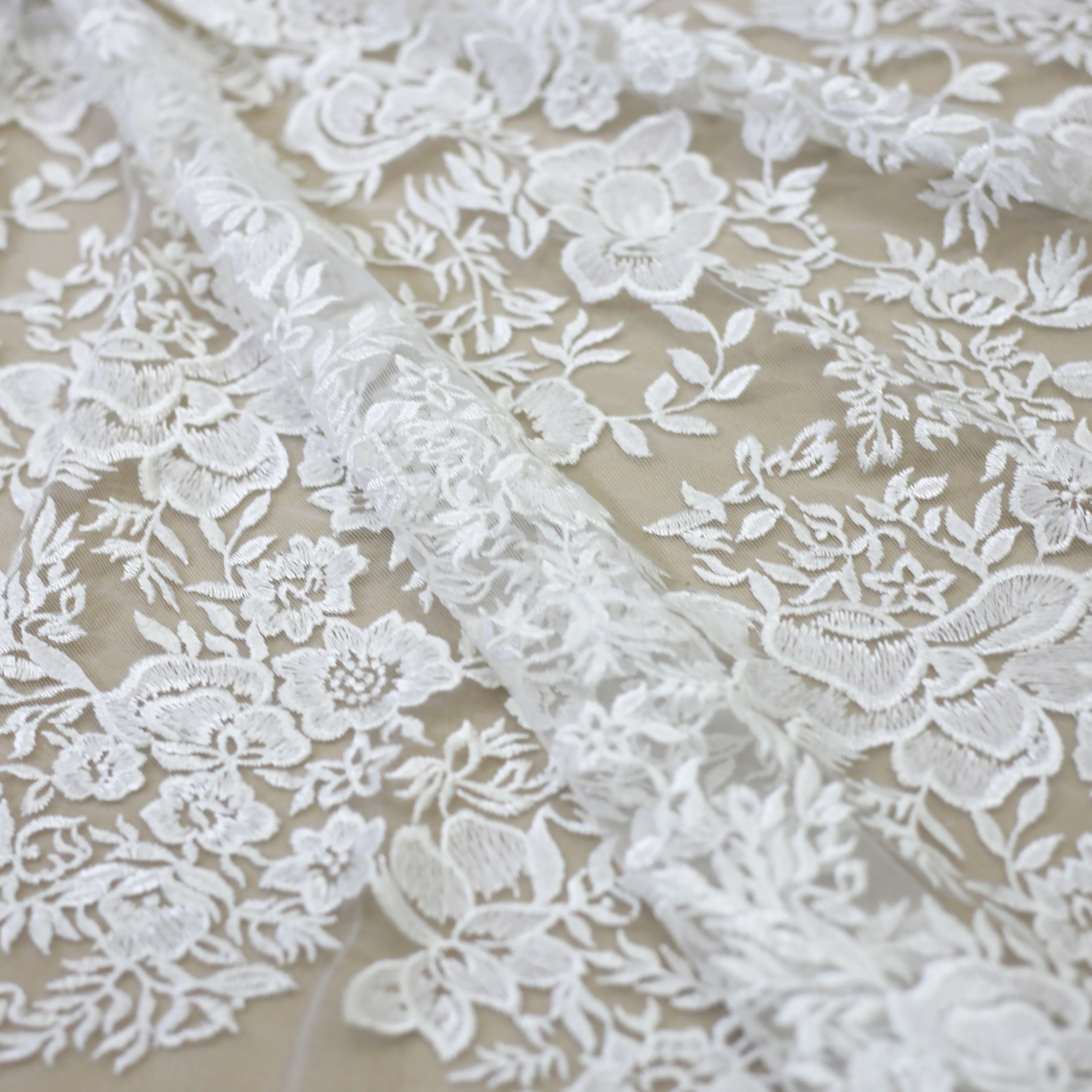

Factory embroidery guipure flower mesh lace fabric, Off white,as your request