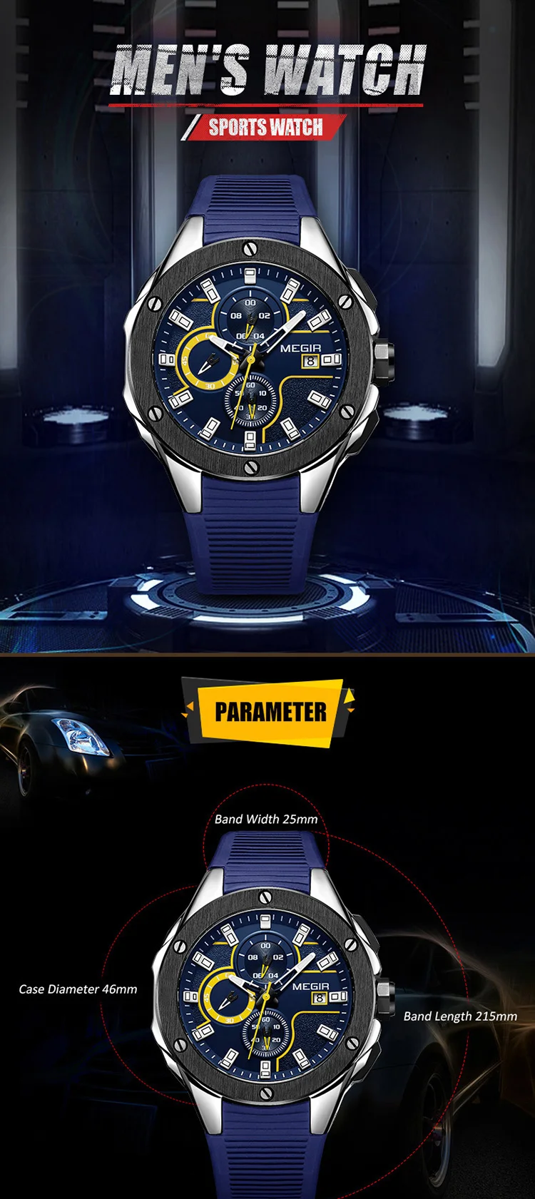 MEGIR 2053 super boy made in china watch buy Genuine Leather Strap personalized 3 dials chronometer diameter 45mm watch set