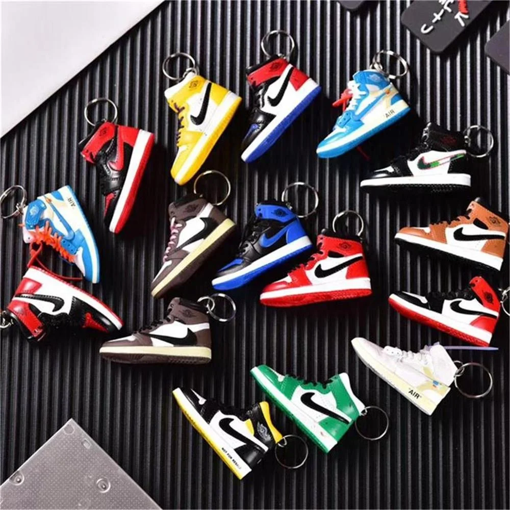 

Wholesale 3D Plastic Shoes Sneaker Keychain With Mini box, Red,black, bule,white and customized