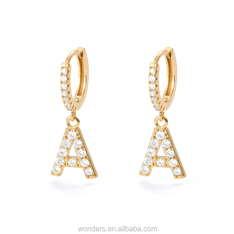 

2020 Hoop Initial Diamond Earrings, CZ Initial Earrings, Gold, platinum, rose gold