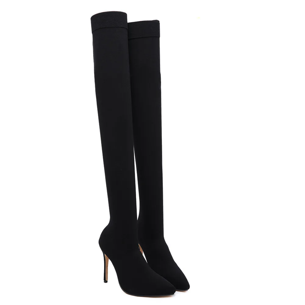 

2021 New Arrivals Wholesale Women's Fashion Boots Pointed Toe Stretch Stiletto Breathable Women's Over-the-knee Boots