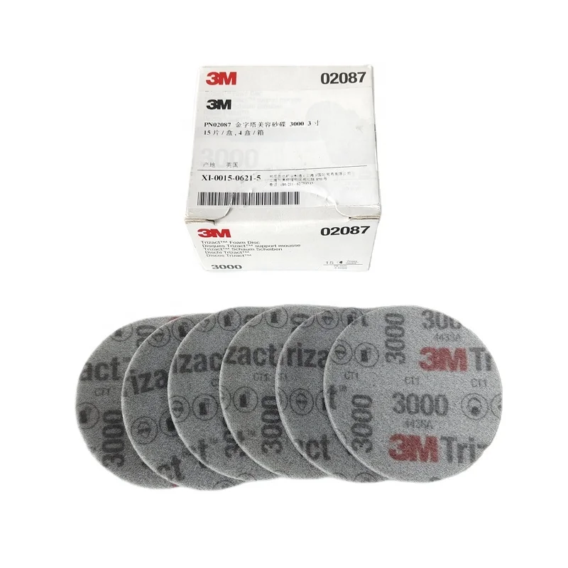 3M 02087 Trizact Foam Disc Back Flocking Sponge Dry Grinding Disc Sandpaper Car Paint Repair 3000 Mesh Grit 75MM 3Inch Abrasive