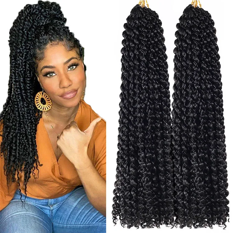 

Passion Twist Crochet Hair Extension Synthetic Fiber Ombre Color 18inch Long Passion Water Wave Twists Braiding Hair, Bug black brown purple blue gray