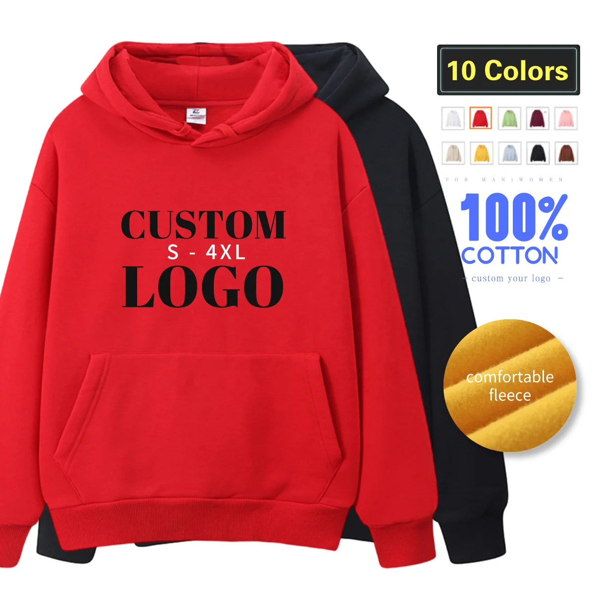 

6002 Thick Streetwear White Black Cotton Fleece Fall Winter Custom Stamp Embroidery LOGO OEM Blank Hoodies Sweatshirt, As shown in the figure