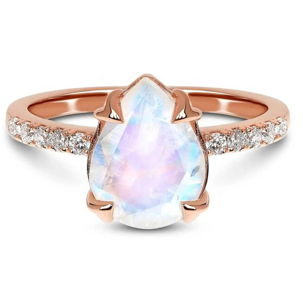 

Solid 925 Sterling Silver 14k Rose Gold Plated Natural Pear Cut Moonstone Birthstone Ring Fine Jewelry