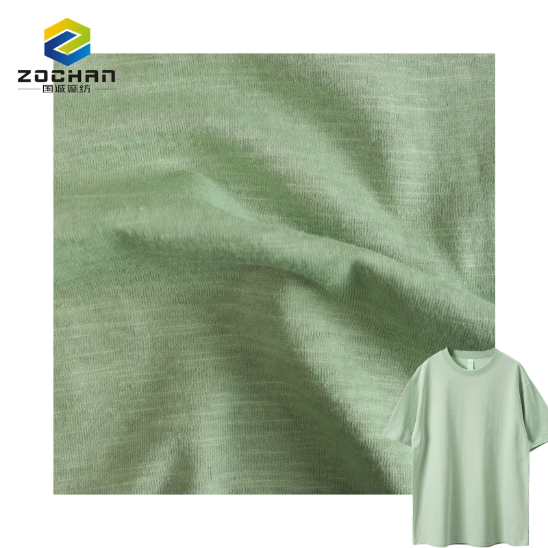 

best material 100%organic cotton slub jersey green fabric for t shirt dress