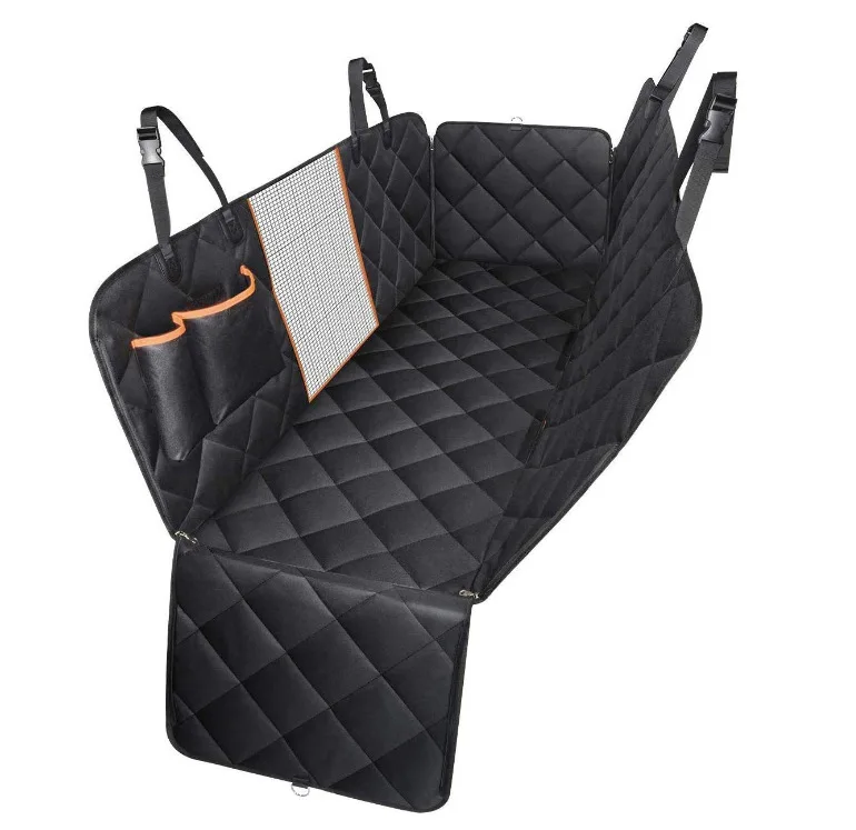 

Foldable Multi Function mat Large Space pet seat dog seat cover for back seat, Black, orange