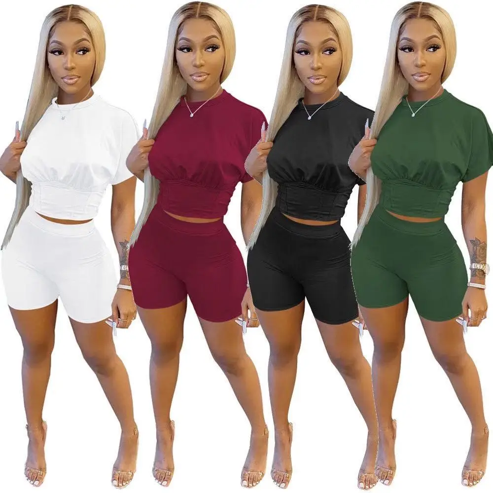 

Solid Color 2 Piece Women Fitness Outfits Casual Matching Set