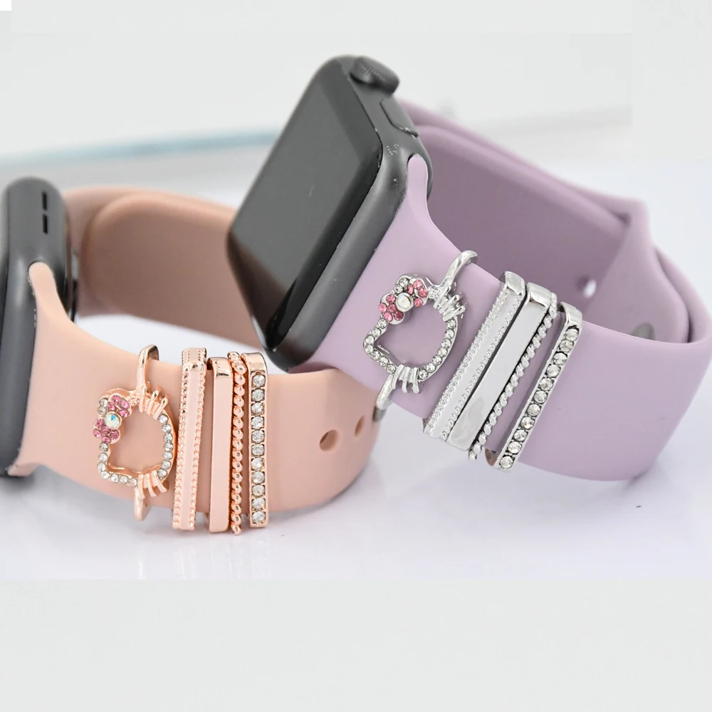 

Cute Kitty Cat Diamond Decorative Charms Watch Strap Accessories ,Metal Charms Ring For Apple Watch Band Charms, Silver, rose gold