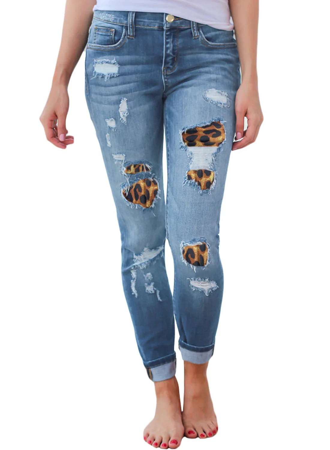 Pantalones Vaqueros Rasgados Con Estampado De Leopardo Ajustados Sexys Para  Mujer 2020 - Buy Pantalones Vaqueros Ajustados De Cintura Alta Con Bolsillo  De Parche De Leopardo Rasgado,Leggings Rasgados Con Estampado Digital De