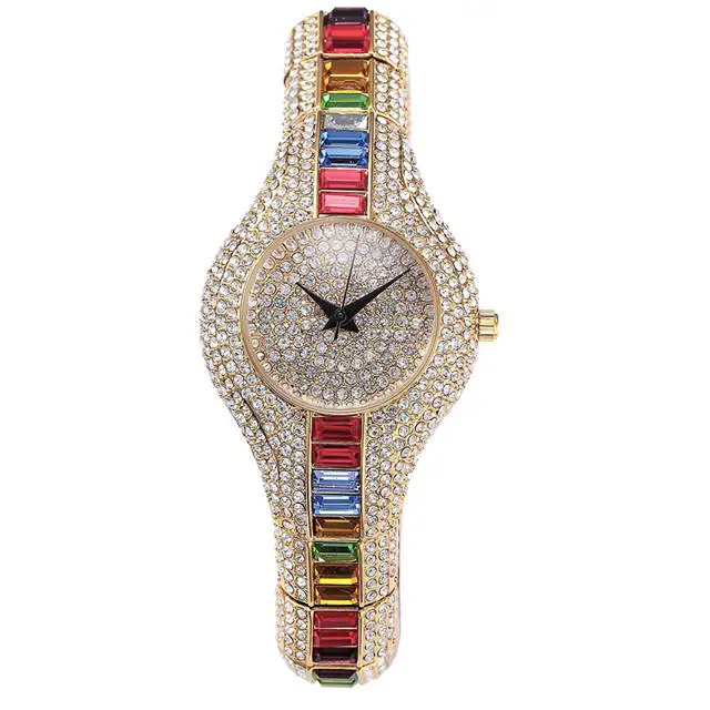 

Colourful Full Diamond Ladies Watch Expensive Luxury Zircon Alloy Bands Wrist Watches Clock Womens Relojes Quartz Watches, 4 colors