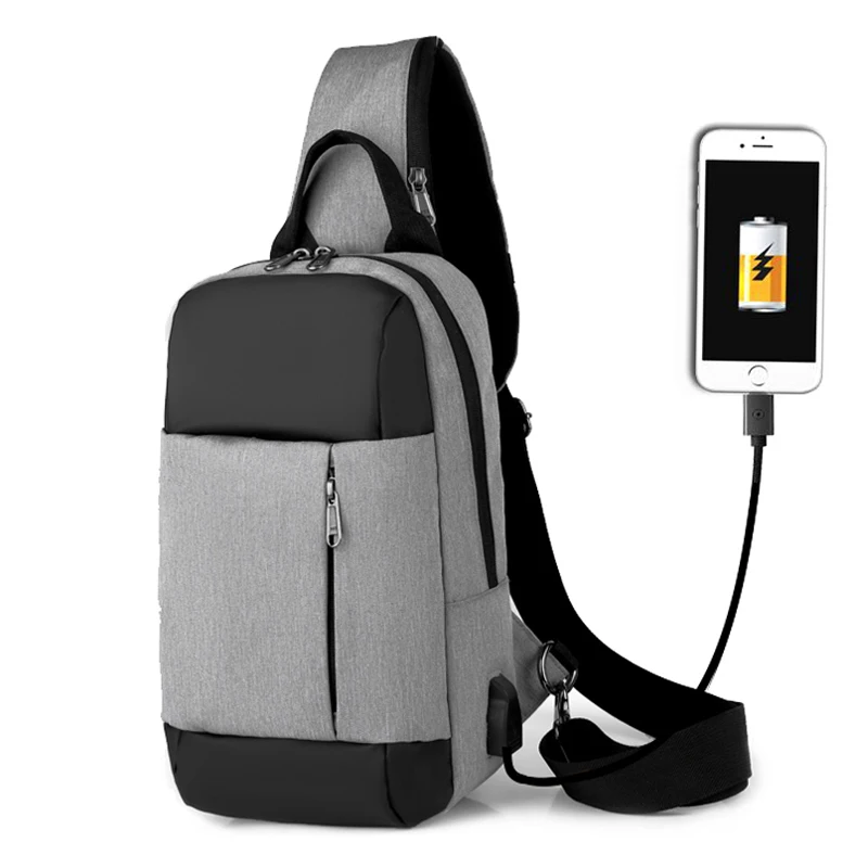 

Outdoor Sport Cheap Custom USB Charging Fashion Mobile Sling Chest Shoulder Bag Men Sling Bag, Customized color