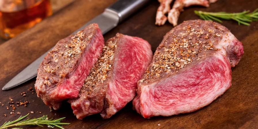 Perfectly Seasoned Steak on a Platter with Herbs and Butter