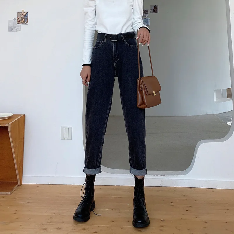 

High Waist Straight Jeans Women New Korean Loose Dark Jeans