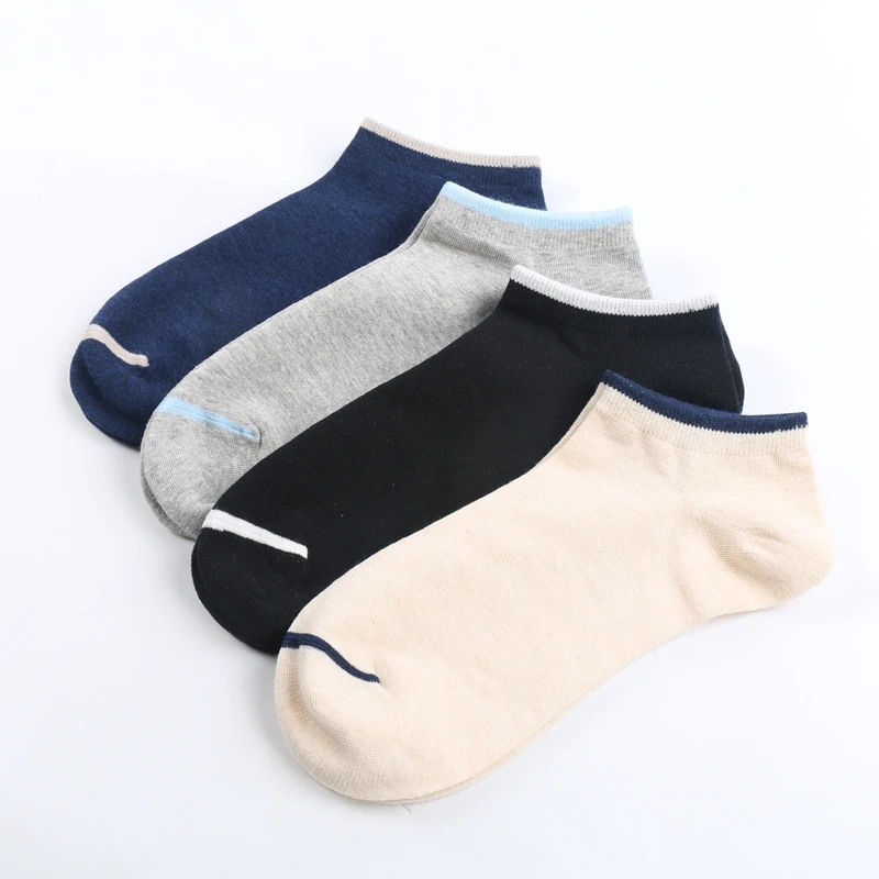 

In Stock Wholesale Up-grade Summer Breathable Combed Cotton Low Ankle Socks For Men, 4 colors