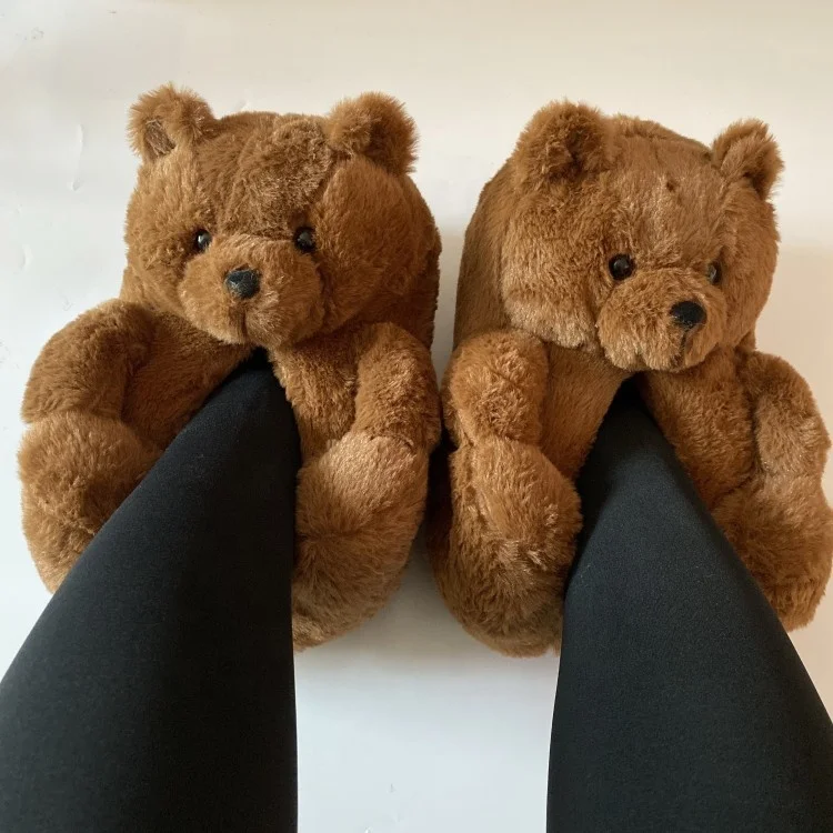 

2021 hot sale christmas gift Indoor anti-slip Faux Fur luxury fashion brand are selling fluffy teddy bear fur slippers for women