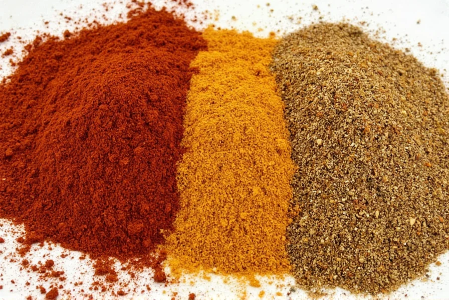 Close-up of various spices including chili powder, garam masala, and coriander for cumin substitution comparison