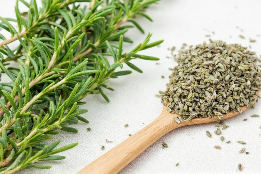 Infographic showing the 1:3 substitution ratio between fresh and dried rosemary
