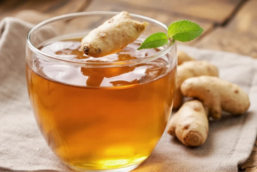 Various ginger preparations including fresh root, tea bags, and sliced ginger