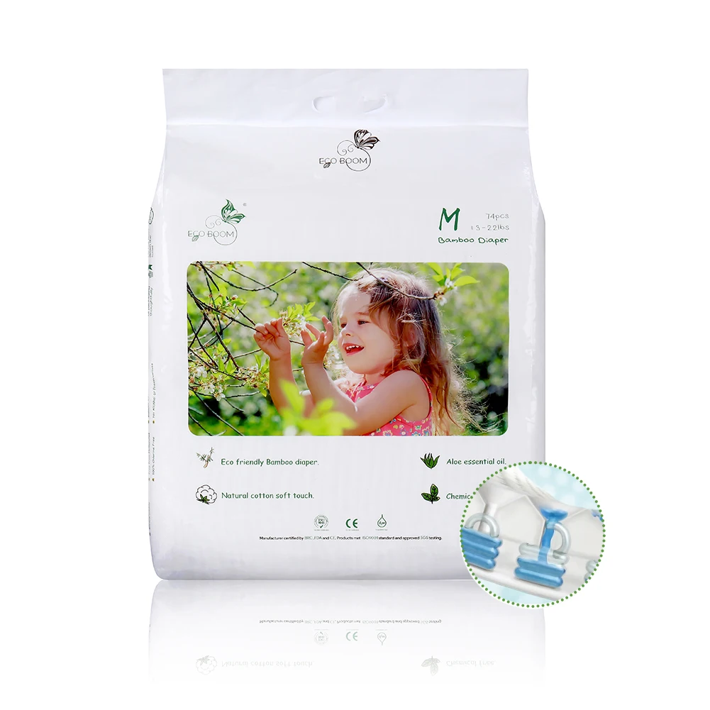 

ECO BOOM organic ecological nappies bamboo baby diaper of size M 44 counts suitable sensitive skin