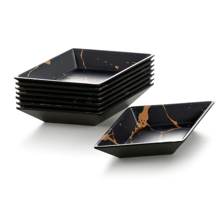 

Cheap modern restaurant black melamine marble square plate