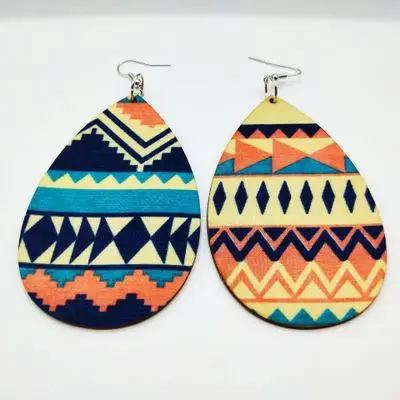 

European Classic Circle Oval Wood Colorful Painted Drop Earrings Painting Waterdrop Wooden Dangle Earrings For Punk Women Club, Picture shows/custom color