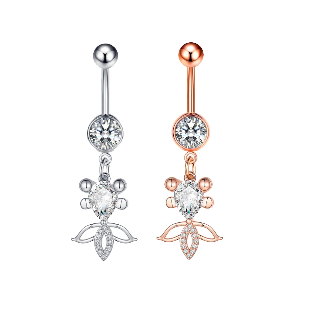 

Animal shape Goldfish Dangling Navel Rings Designer Belly Button Stainless Steel Body Jewelry Belly Bar, Sliver and rose gold