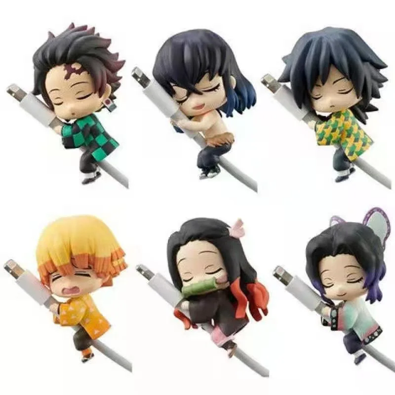 

Free Shipping 6pcs/set decoration demon slayer Kimetsu no Yaiba Kamado USB Charging Data Cable Cord Holder Action Figure Holder, Colorful