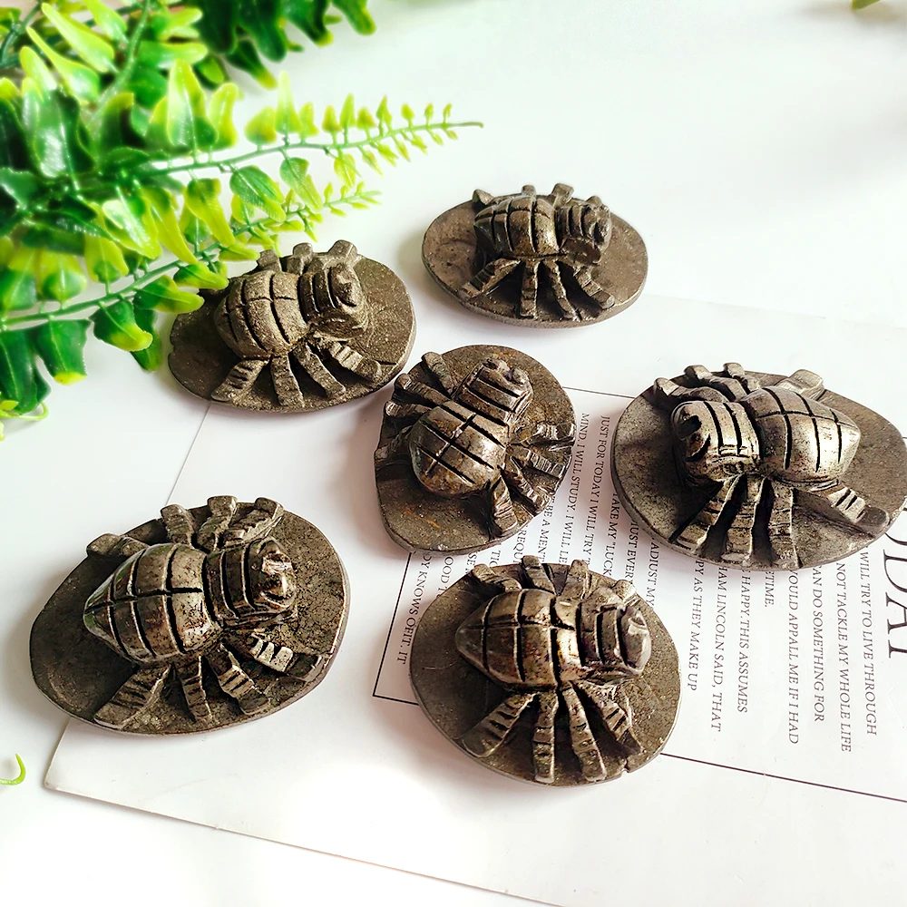 Wholesale Natural Crystal Crafts Healing Stones Carving Pyrite Mineral Gemstone Spider Carvings