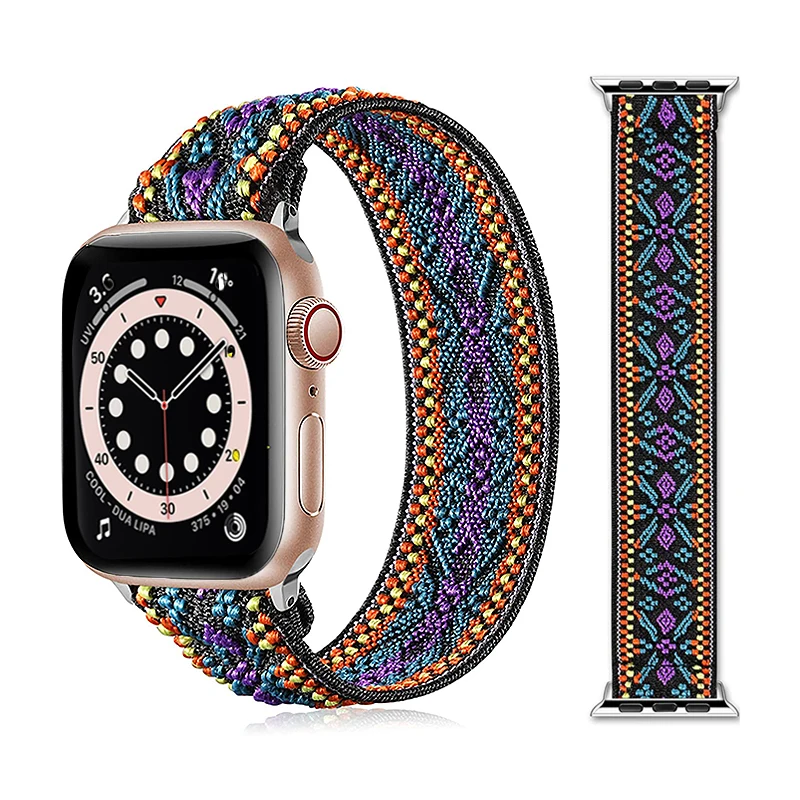 

Customized Elastic nylon braided solo loop band for apple watch 44mm 42mm 40mm 38mm, For i watch series SE 6 5 4 3 2 1 strap
