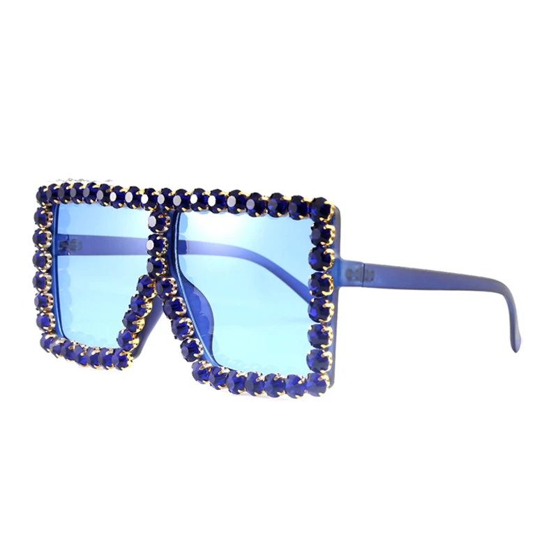 

New Arrival Square Trendy Wholesale Custom Logo Ladies Rhinestone Women Oversized Sunglasses 2021