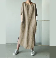 

Latest Design Women Short Sleeve Dresses Korean Summer Cotton Linen Dress